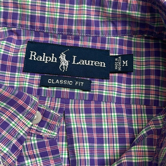 Ralph Lauren Men’s Size Medium Classic Fit Purple Short Sleeve Button Down - Picture 6 of 8